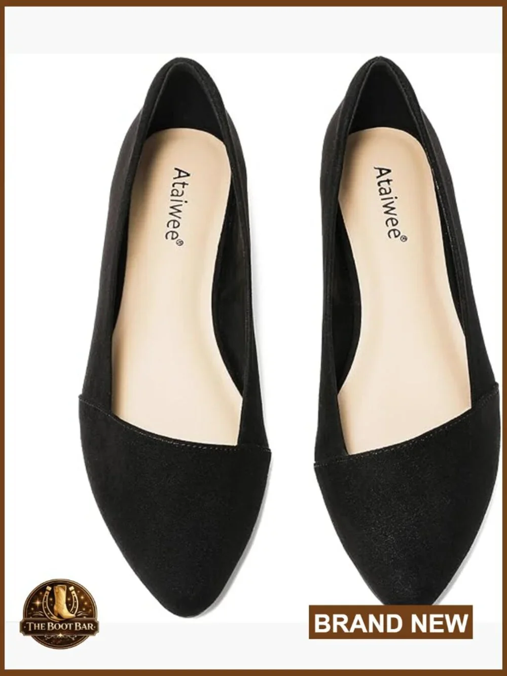 Women's Wide Width Ballet Flats, Pointed Toe Suede, Non-Slip Sole